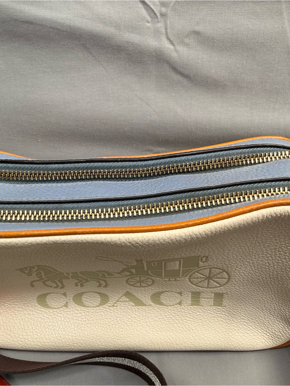 Coach Cream Pebbled Leather Crossbody with Tan Trim and Black Strap - Picture 2 of 5